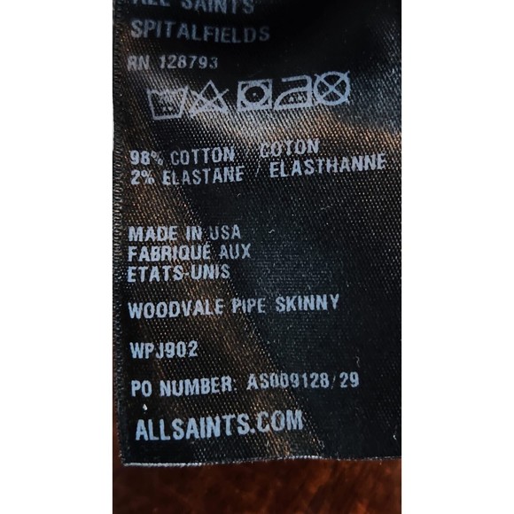 Allsaints Spitalfields Gray Woodvale Pipe Skinny Distressed Jeans Size 27 WPJ902 - Picture 10 of 11